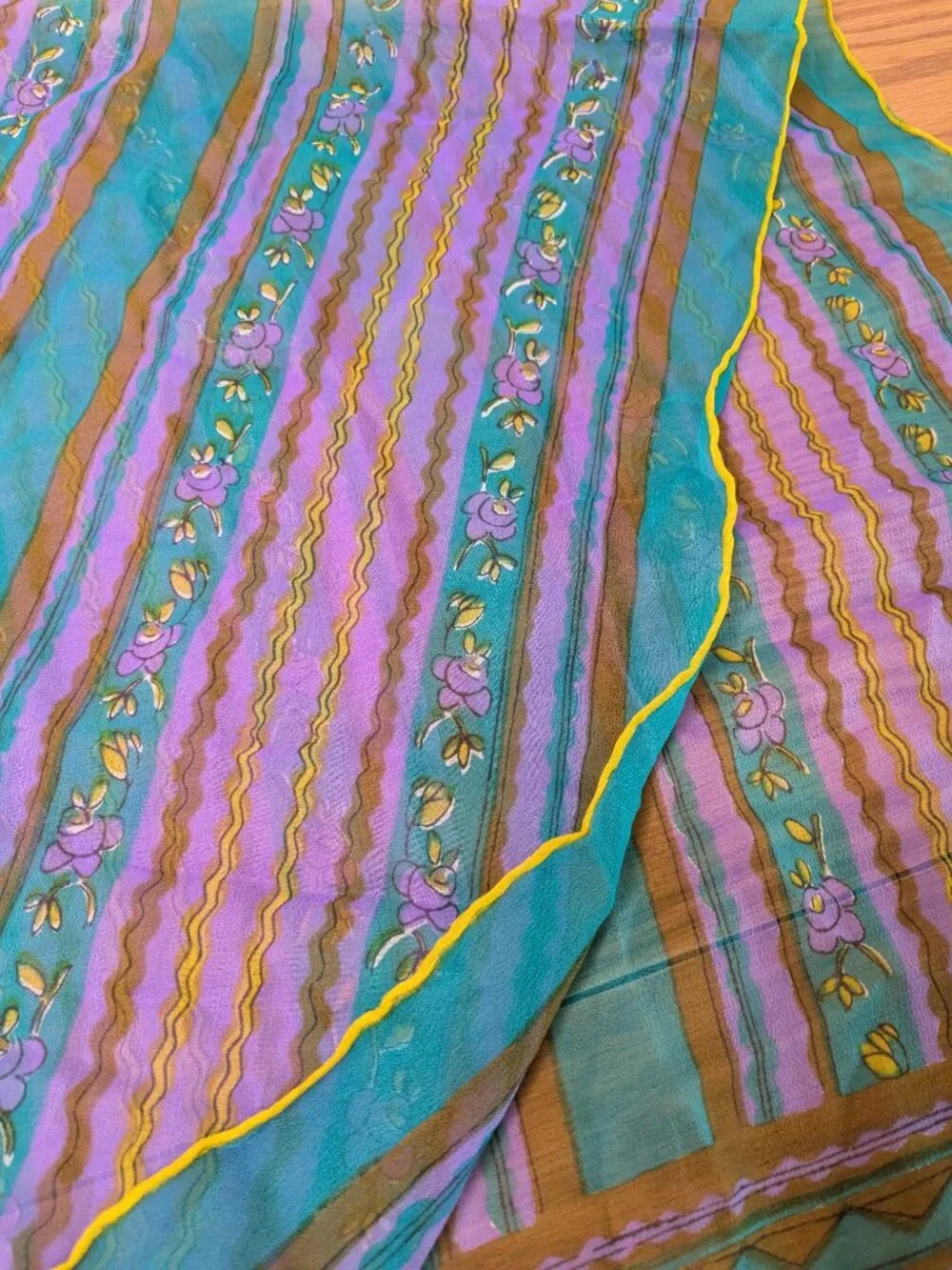 vintage 60s 70s vera scarf silk blend hand rolled made in Japan floral stripe